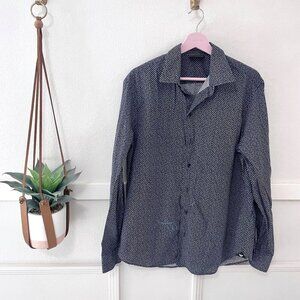 Emporio Armani Men's Poplin Geometric Sport Shirt Navy Blue Size L